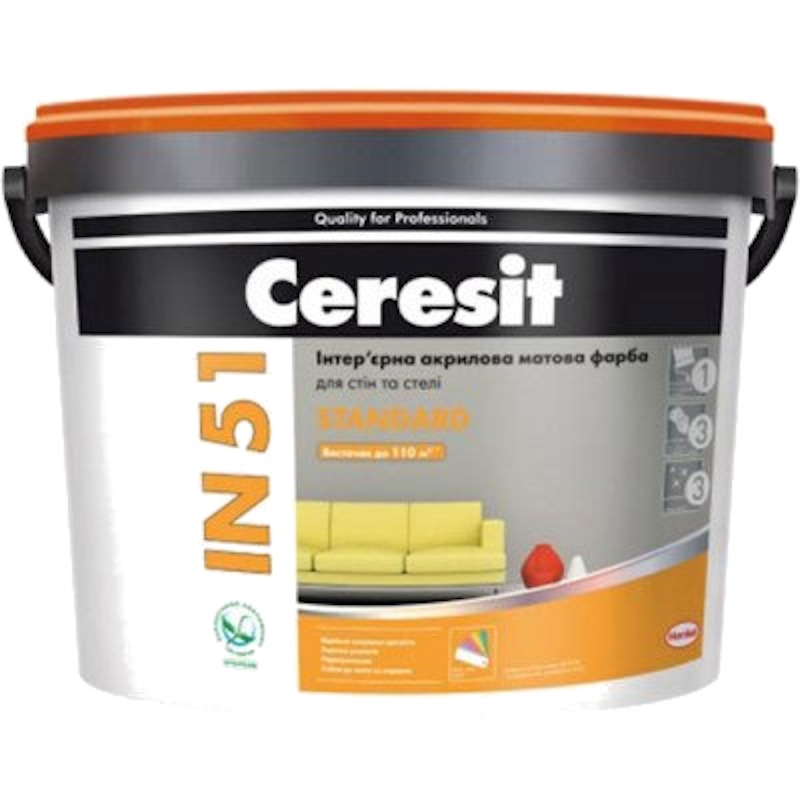 Фарба акрилова, водоемульсійна, CERESIT IN 51 Standard База А, білий, 15кг